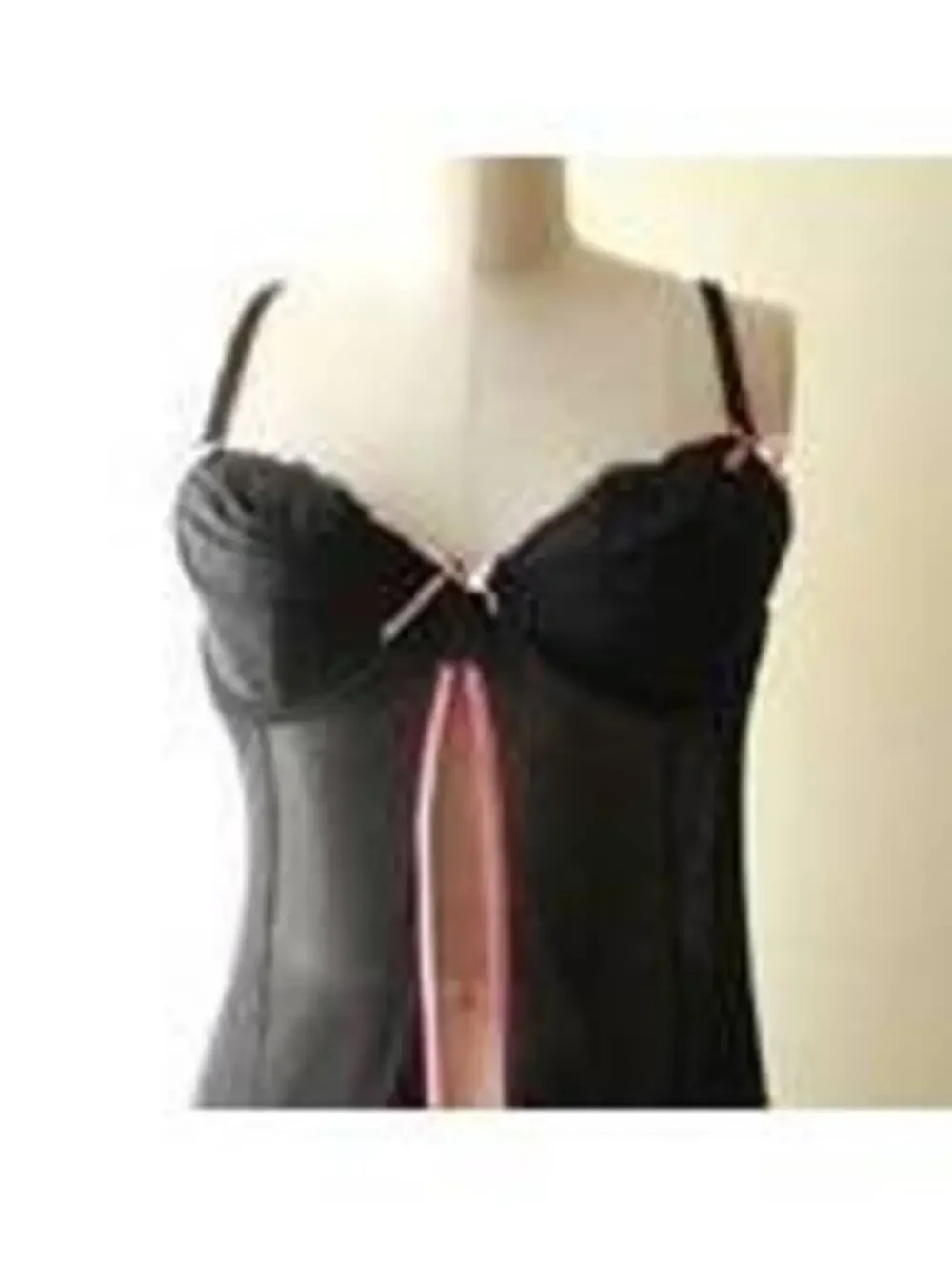 Native Intimates Black Sheer Babydoll Lingerie with Pink Ribbon and Lace Trim L
